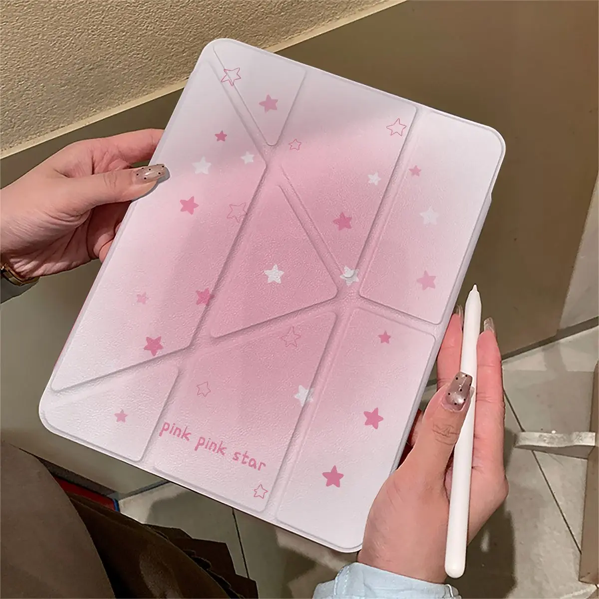 

Dyeing Pink Star For iPad 11in 12.9in Flat Shell Air7/6 Protective Cover Y Fold 5/4 with Buckle Pro Personalized 9/8 Generation