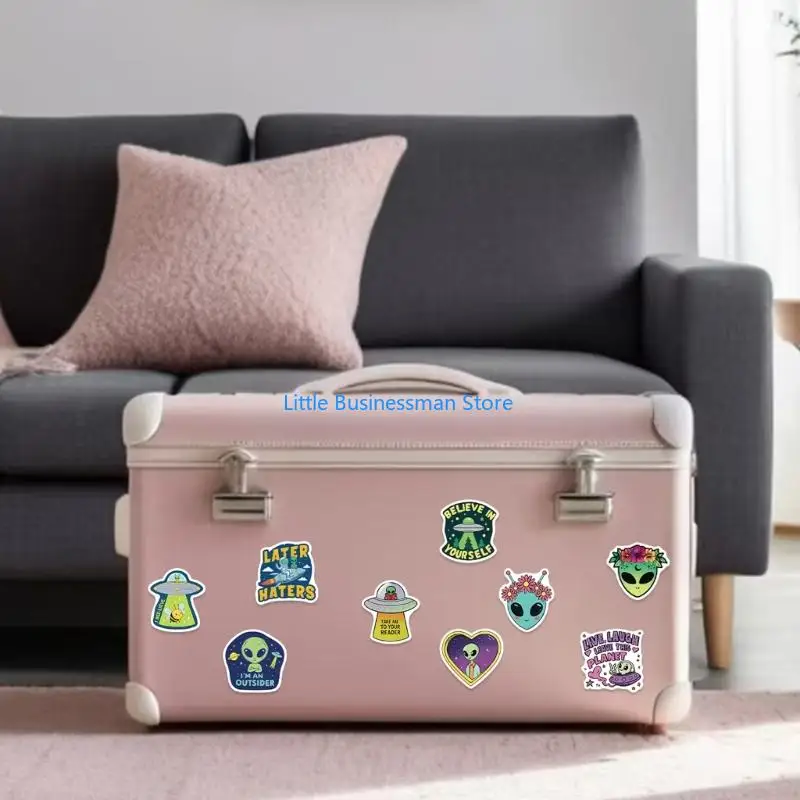 Etikettenset mit Alien-Motiv für Laptophüllen, Gepäck und flache Gegenstände M76A – Detail 2