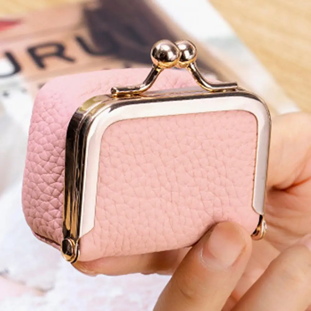 Coin Purse Travel Jewelry Organizer Retro Compact Jewelry Case with Faux Leather Coin Purse Golden Clip Closure Earrings Case