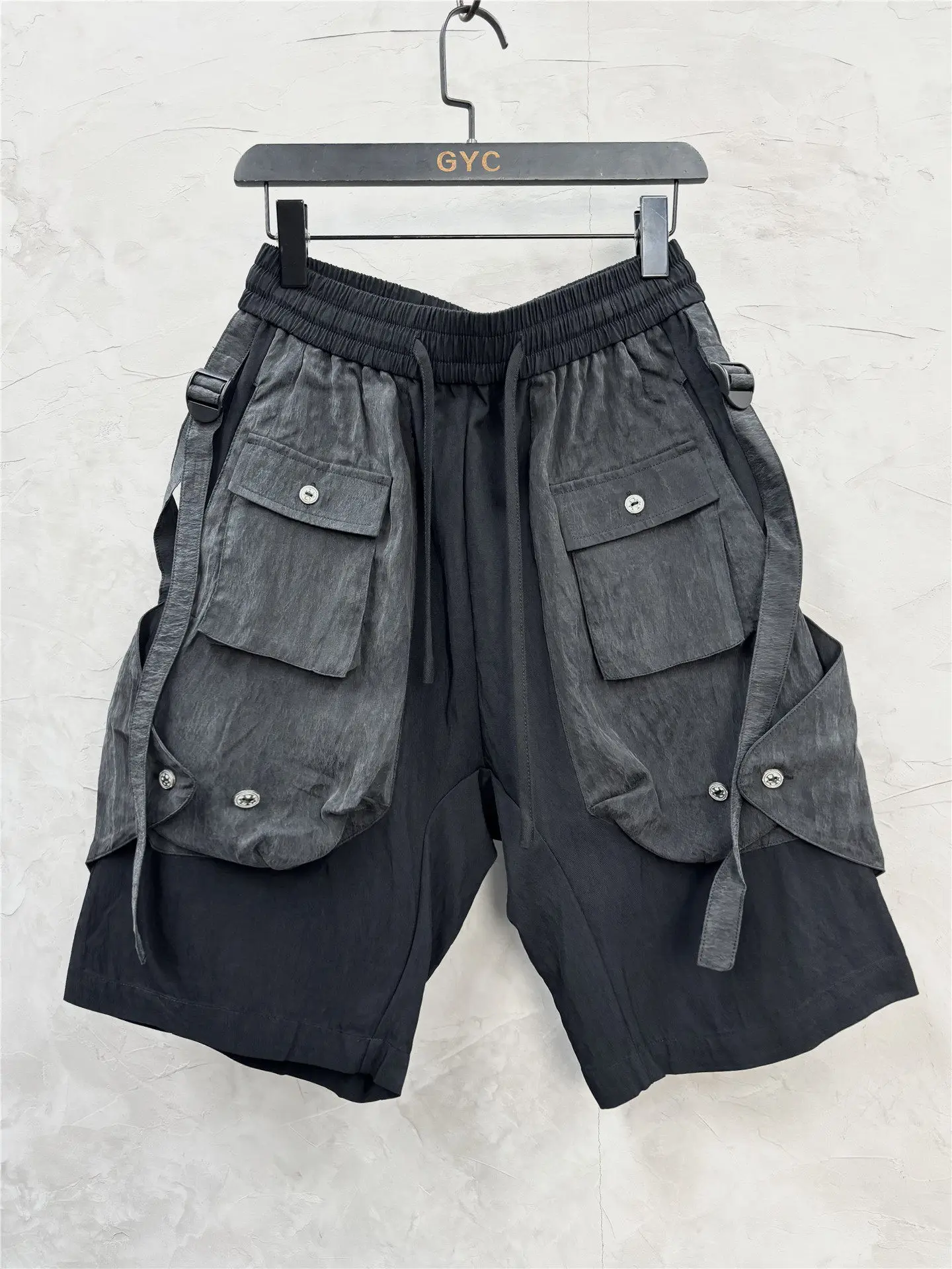 Dark Stand Cut Stitching Personalized Work Clothes Shorts Designer Model Trendy Capris Loose Breathable Bermuda Men