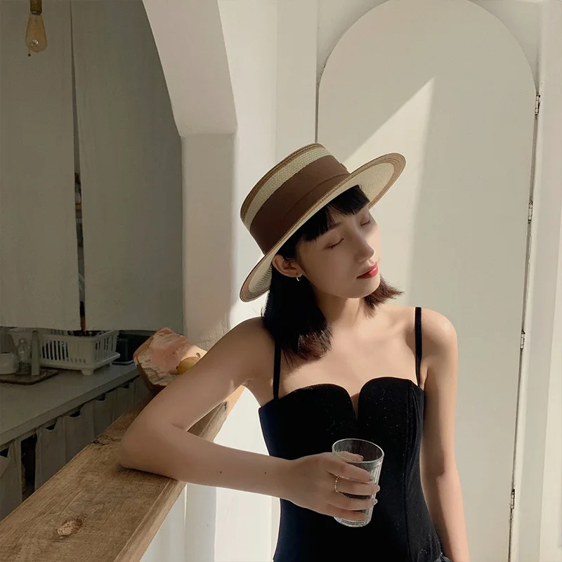 Women's flat-top sun hat Fashion hollow vintage straw hat Hand-woven summer travel straw hat шляпаженская