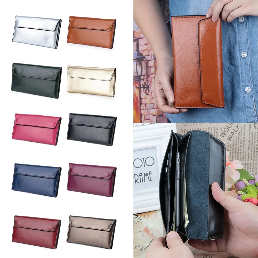 Durable Genuine Leather Women Long Wallet Large Capacity Multipurpose Clutch Bag Slim Cowhide Wallet Women