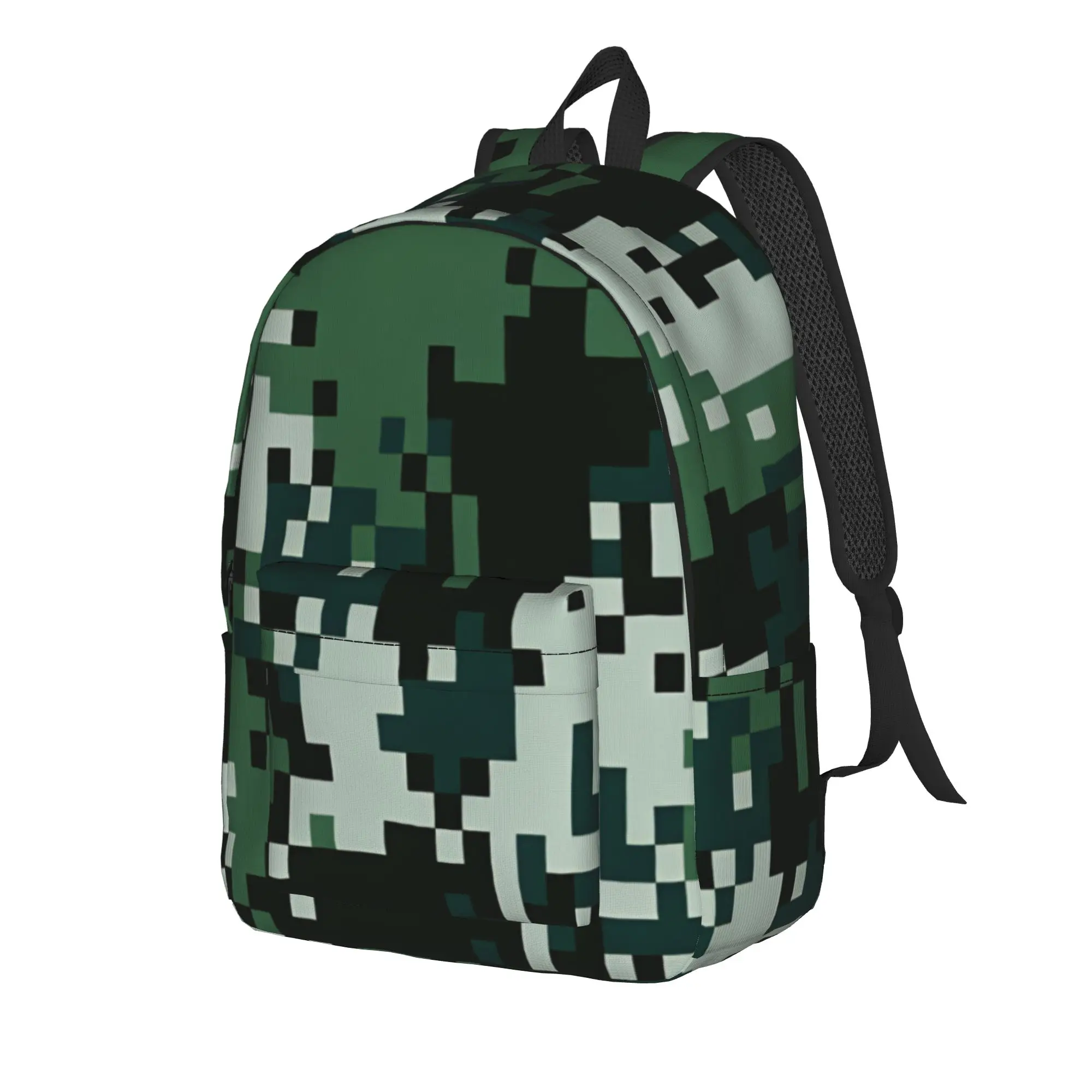 Green Digital Woodland Camo Backpack  Boy Girl Polyester Outdoor Style Backpacks Lightweight Fun High School Bags Rucksack
