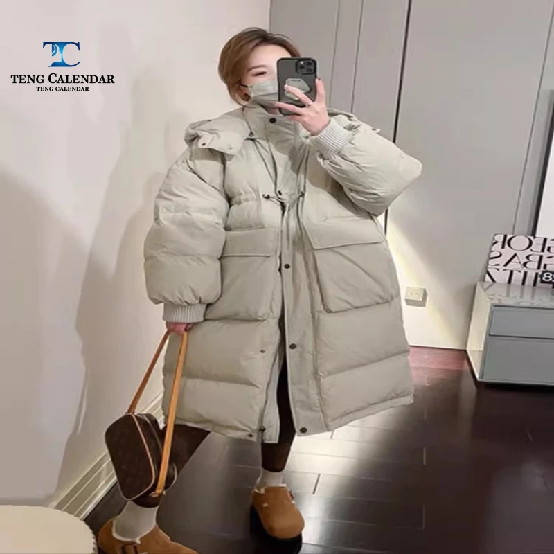 겨울 다운 재킷, 한국식 루즈핏 다용도 두꺼운 중장기 화이트 덕 다운 재킷, 여성용 2024 신모델