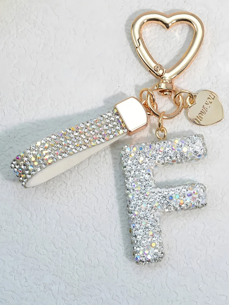 ساطع الماس البطانة 26 الإنجليزية الأولي رسالة مفتاح سلسلة سيارة الراقية حلقة رئيسية سيدة حقيبة قلادة حساسة هدايا عيد الشكر