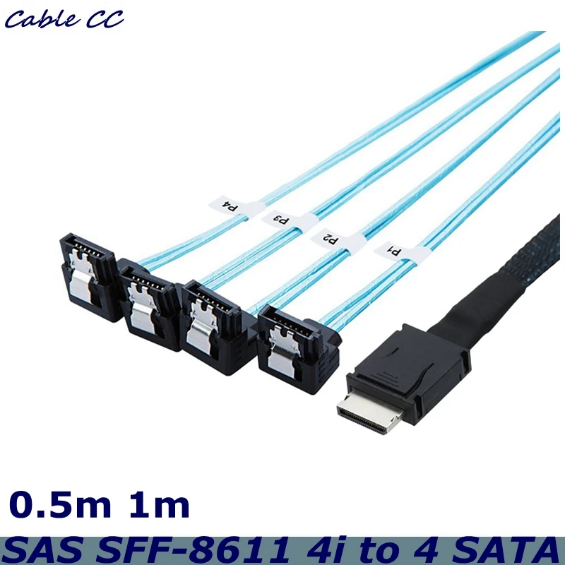 PCI-Express SFF-8611 4I 38P Male to 4 SATA 7Pin 90 Degrees Female Forward Breakout Computer Server Cable Adapter Cable adapter