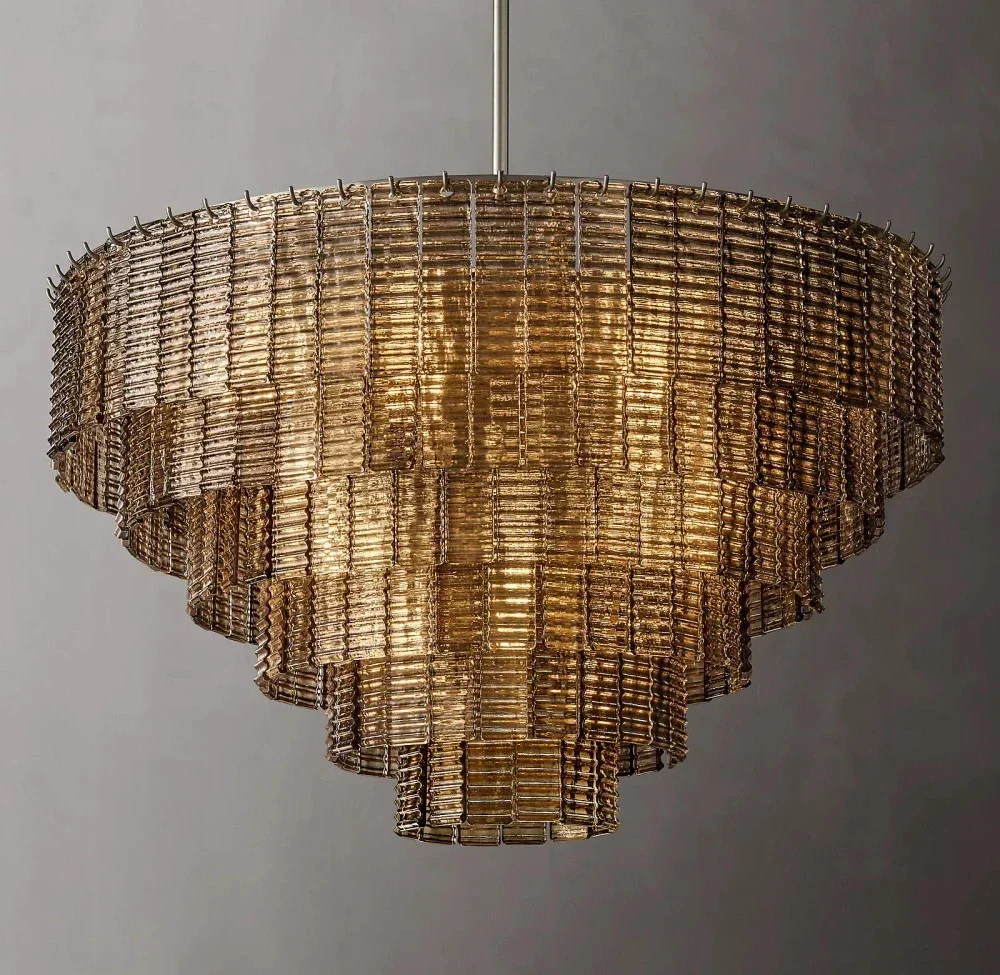 Glass Round Chandelier Lighting Modern Retro LED Horizontal Brass Chrome Black Light Living Room Lamp Home Decor