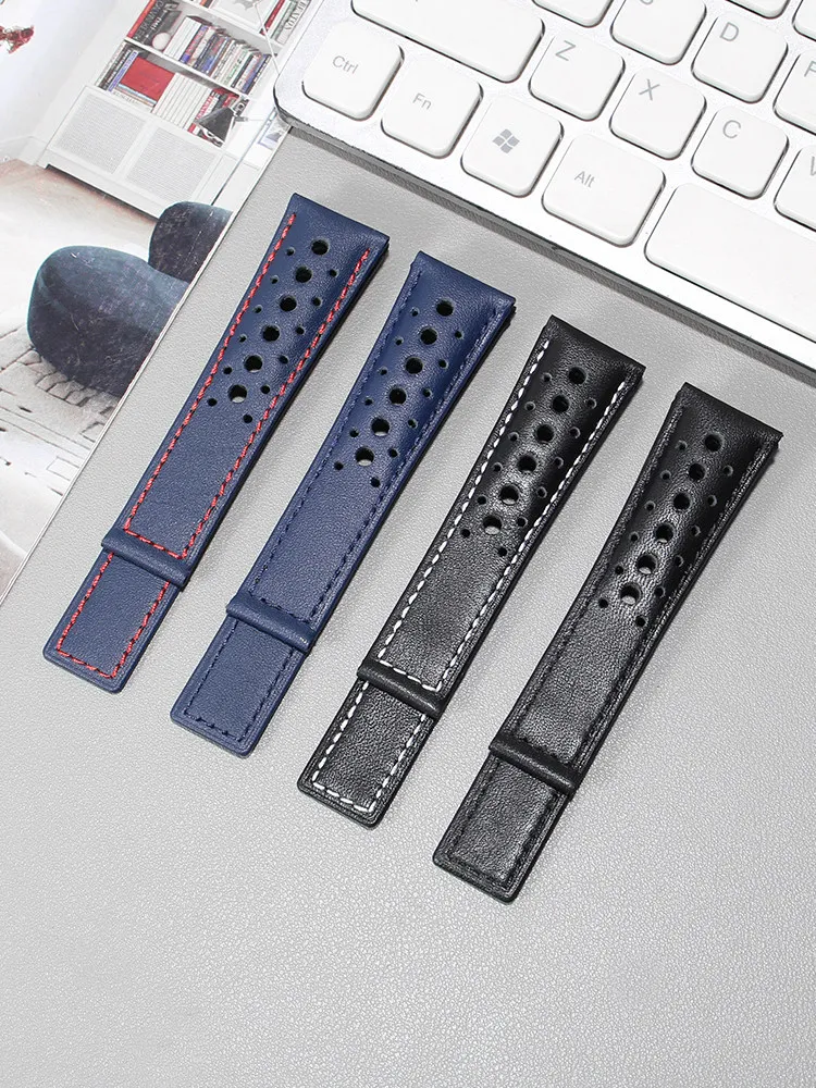 Suitable for TAG Heuer Special Calf Leather Strap Breathable Monaco Carrera Heritage Diving Series 22mm Folding Buckle