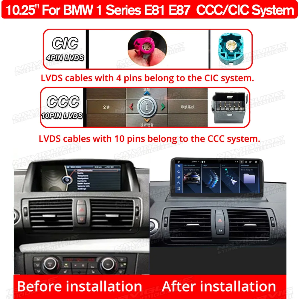 NAVIGUIDE 10.25'' 1280*480P Car Radio Multimedia Player CarPlay For BMW 1 Series E81 E82 E87 E88 2004-2011 GPS Navigation Stereo