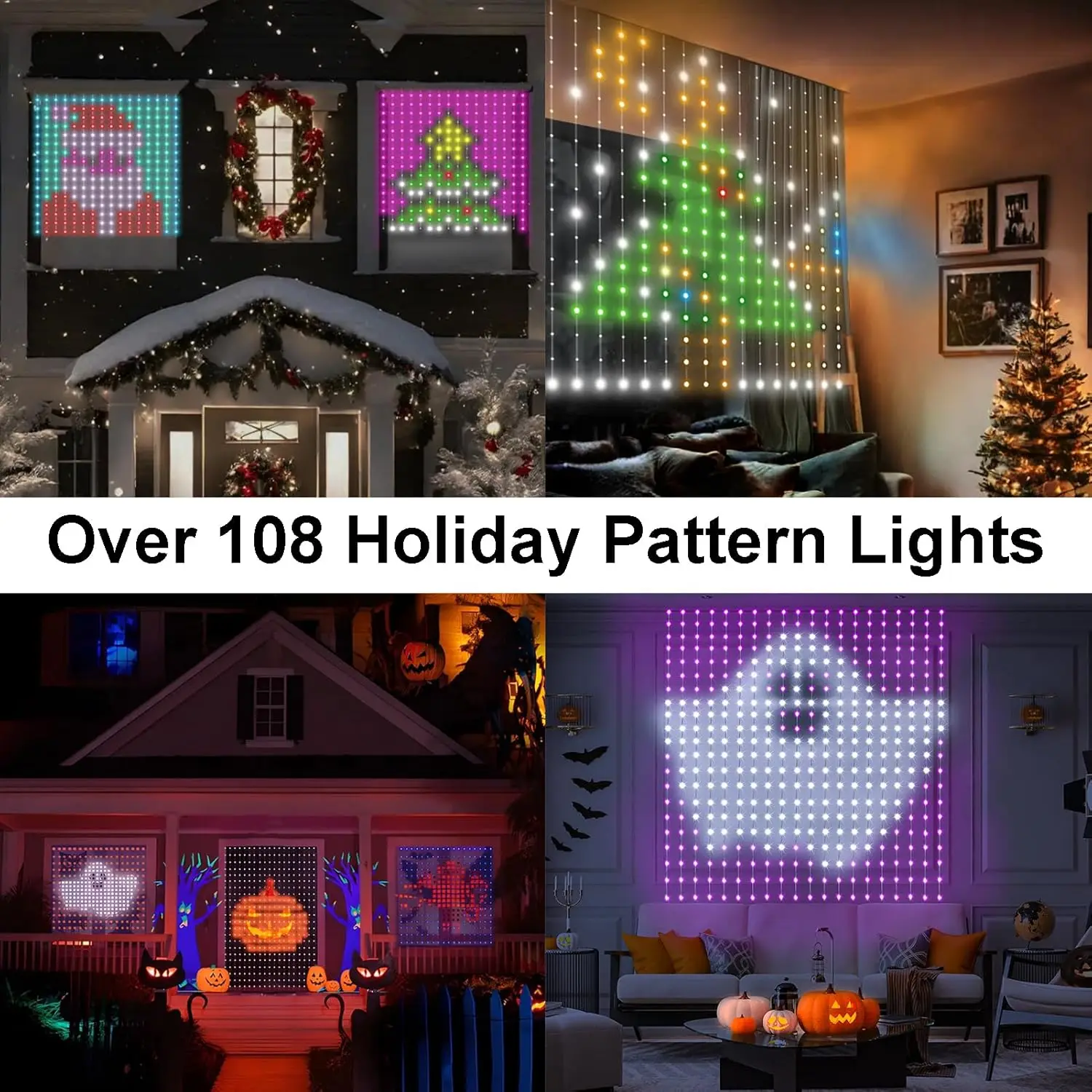 Luces de cortina inteligentes de Navidad, guirnalda de luces Led con Bluetooth, aplicación USB, patrón de texto DIY, animación RGB, decoración de Navidad para habitación