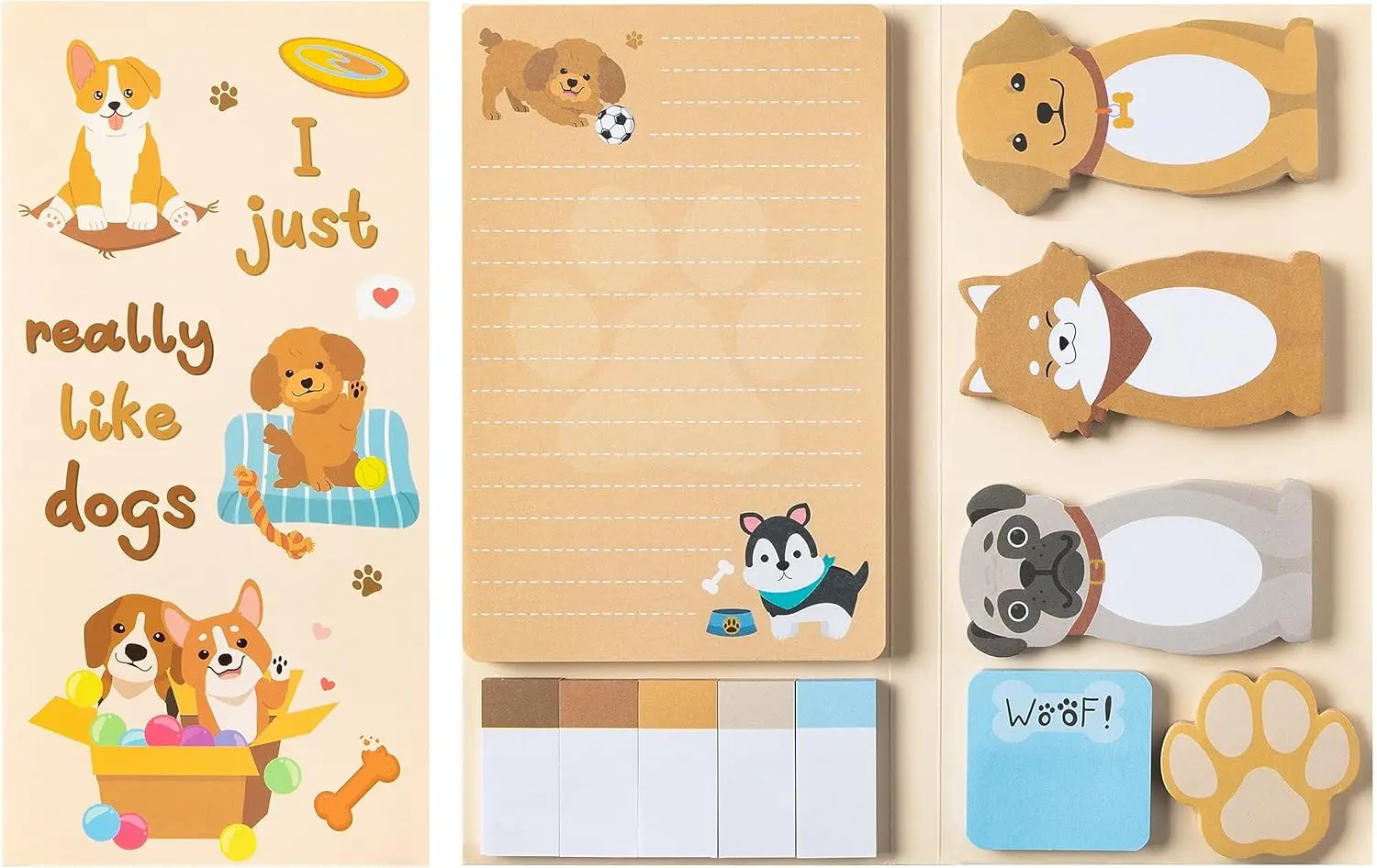 

550 Sheets Cute Puppy Sticky Notes Set, Cartoon Dog Self-Stick Pads with Divider Tabs, Writing Memo Pads for School Office Supplies