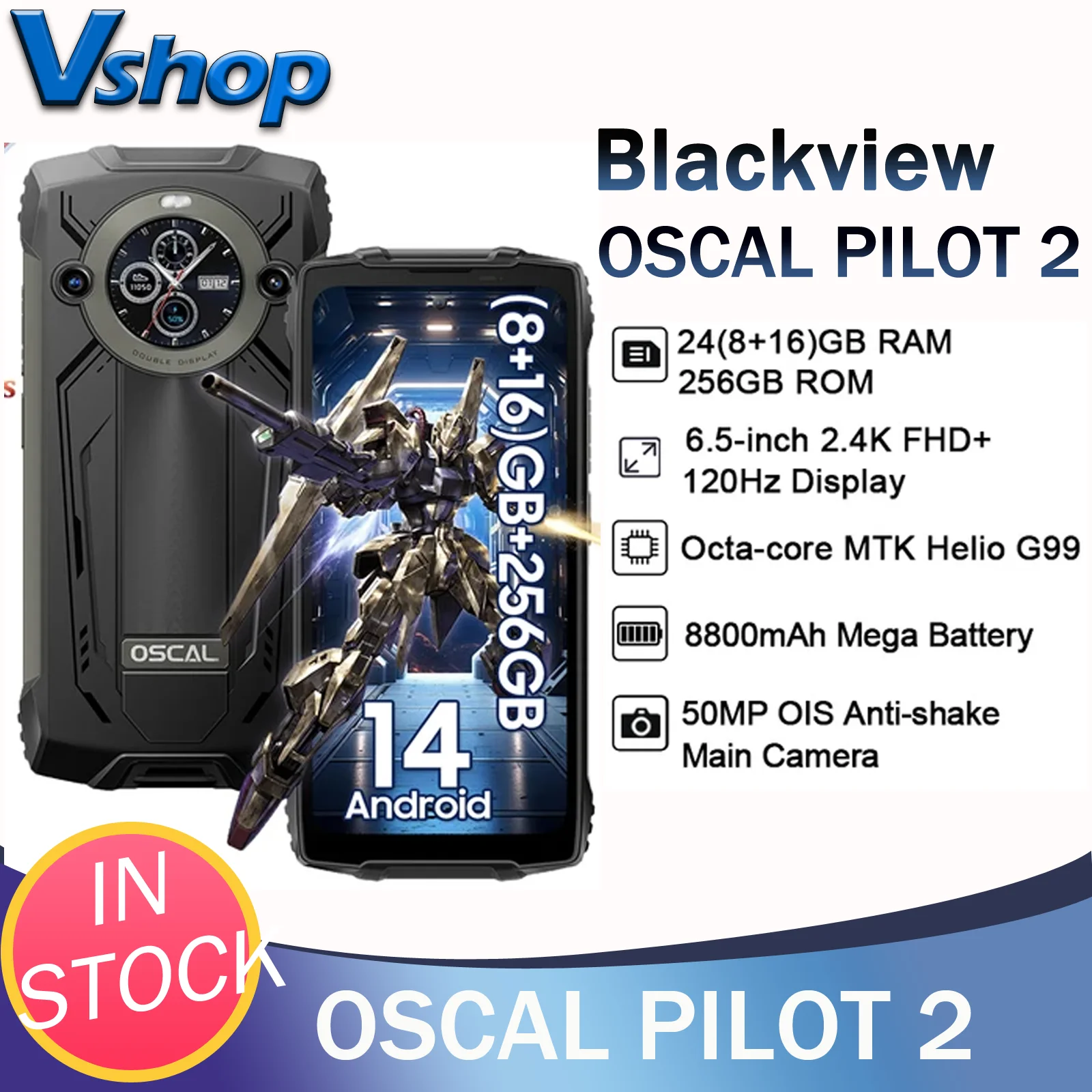 Blackview Oscal PILOT 2 Rugged Smartphone 8GB+256GB  6.5'' MediaTek MT6789 Dual LED Flashlights 8800mAh 4G NFC Mobile Phone