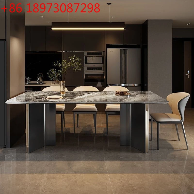 

Легкий роскошный современный обеденный стол большого размера с кристаллами, простой микрокристаллический обеденный стол и комбинация стульев