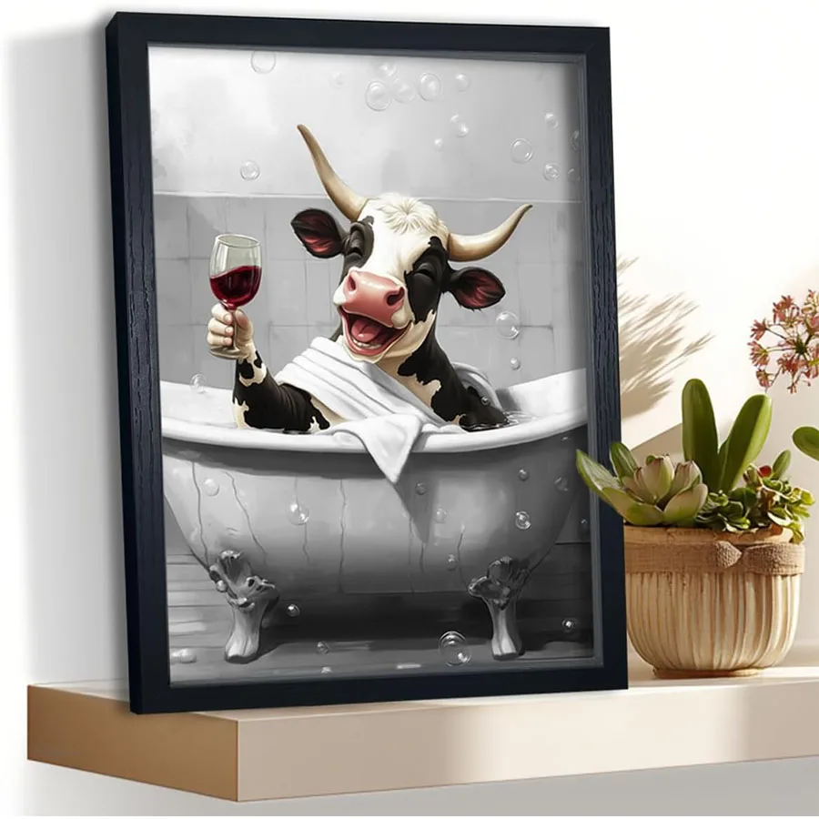

Funny Cow Bathroom Wall Art Farmhouse diamond painting kits Black and White Cow Pictures full diamond embroidery mosaic decor
