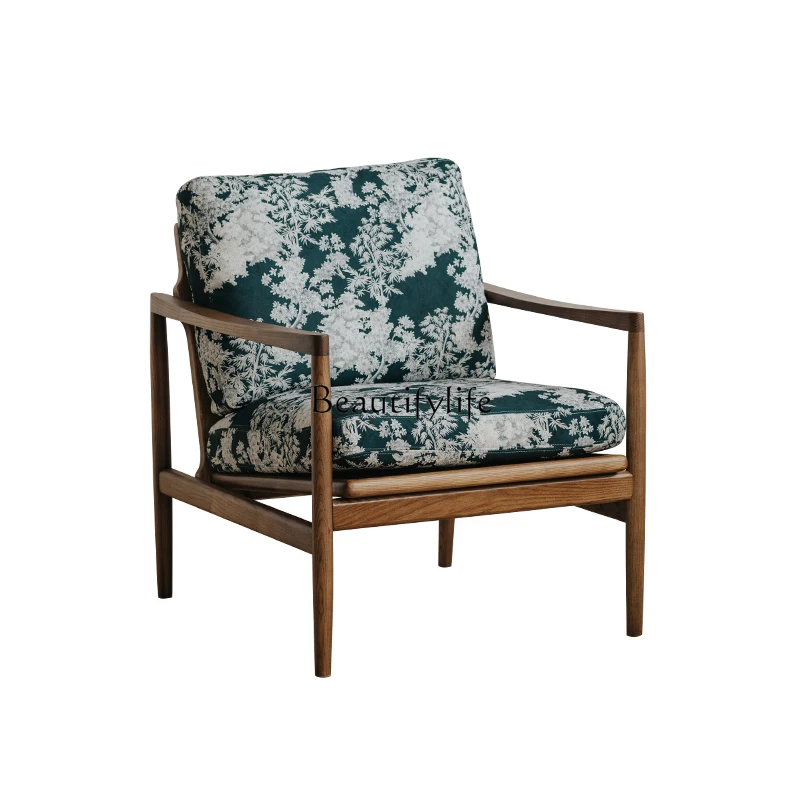 

Retro single sofa chair living room solid wood medieval casual single chair