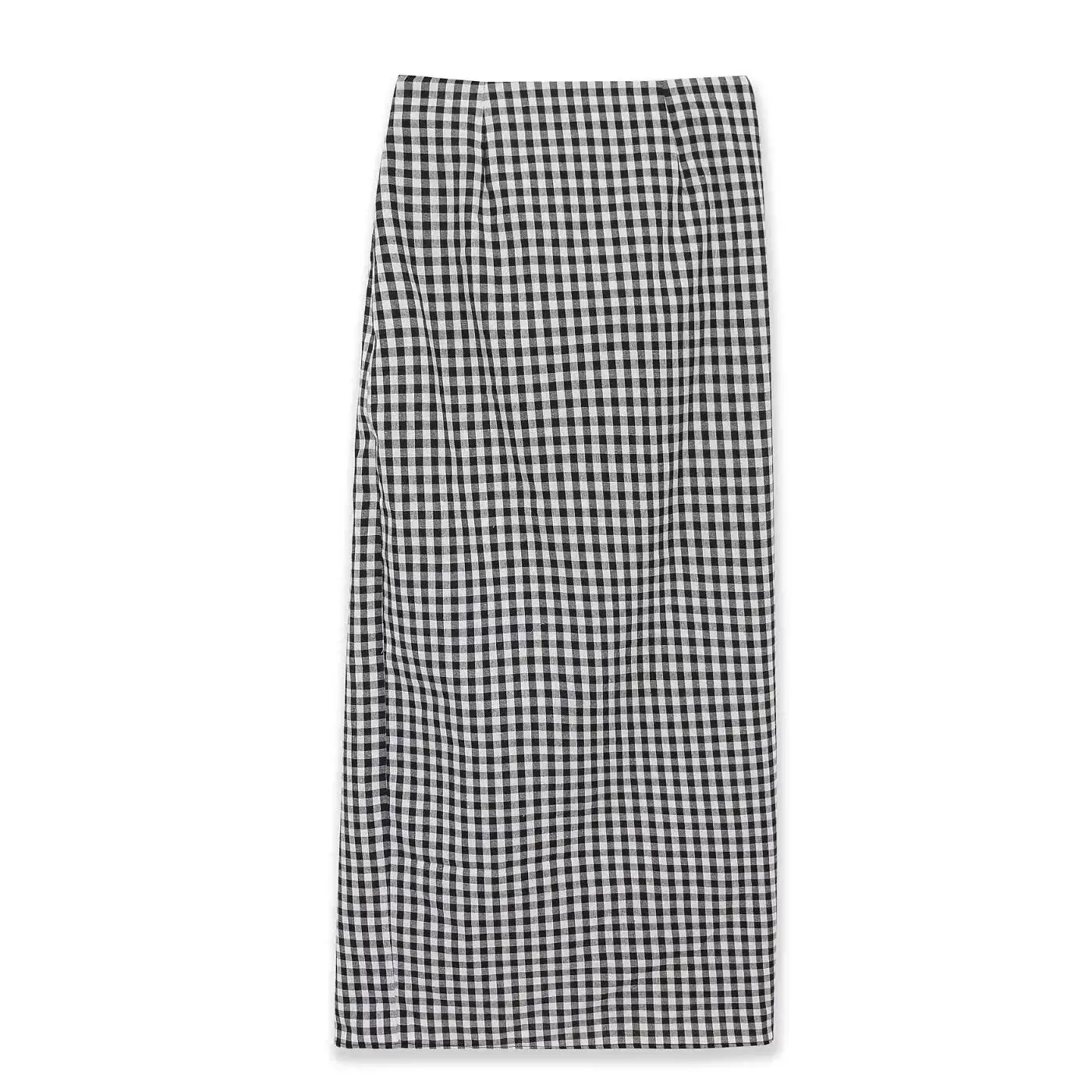 2026 Spring Summer Fashion Women's Plaid Straight High Waist Long Midi Skirts Lady Vintage Chic Pleated Trendy Side Slit Dress