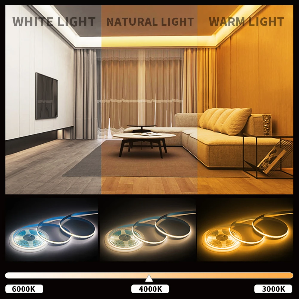 5m High Density 12V 24V LED Strip 320leds/m Free Cut Width 8mm COB Backlight Waterproof Flexible Tape Led Lights for Room Decor