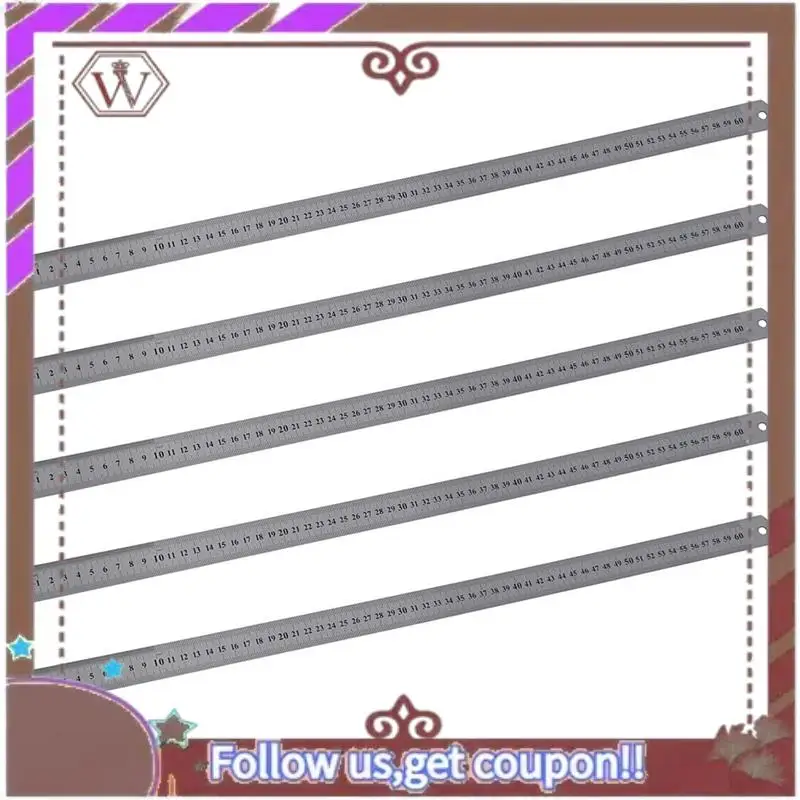 ABBG-5Pcs 60Cm Stainless Metal Measuring Straight Ruler