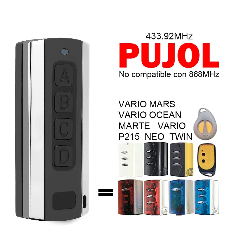 

100% Clone PUJOL P215 NEO TWIN MARTE VARIO MARS OCEAN Garage Door Opener Transmitter 433.92MHz Compatible PUJOL Remote Control