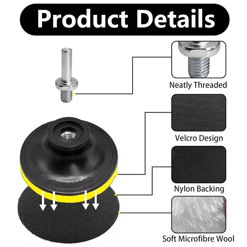 16/28 pieces of 80mm polishing accessories, including polishing discs and drill polishing pads with M10 drill adapters