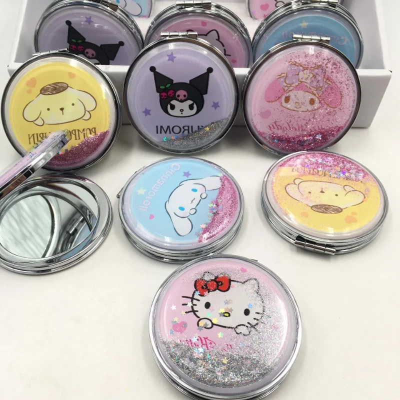 

12pcs Sanrio Kawaii Hello Kitty Mirror My Melody Kuromi Student Cartoon Portable Flip Cover Folding Makeup Mirror Gift for Girls