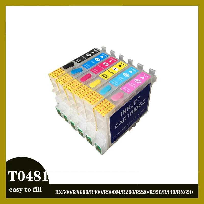 T0481- T0486 Refillable ink cartridge for EPSON STYLUS Photo RX500/RX600/R300/R300M/R200/R220/R320/R340/RX620 Auto reset chip