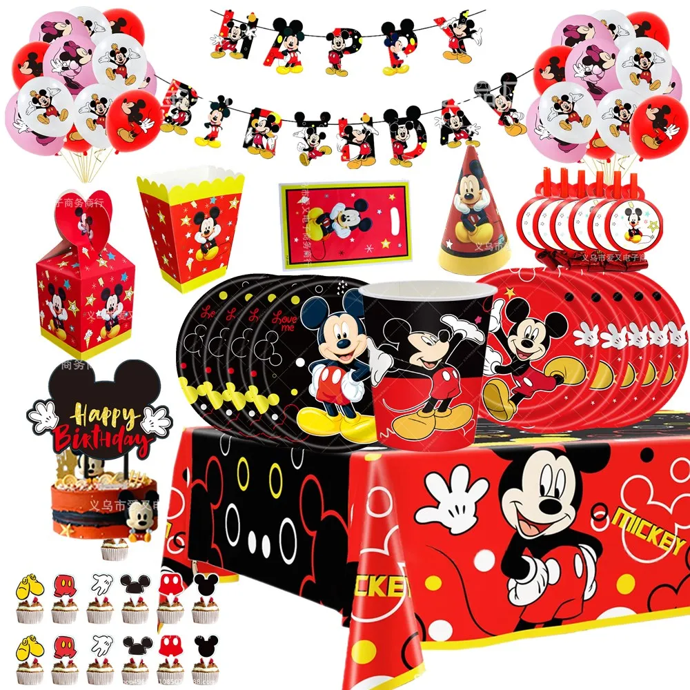 

Mickey Mouse Birthday Party Decorations Disposable Tableware Tablecloth Background Balloons Kild Baby Shower Decor Supplies Gift