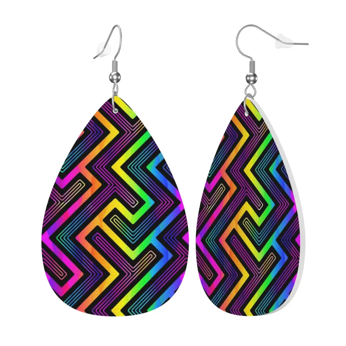 Custom Colorful Geometric Abstract Pattern PVC Leather Earrings Dangle Earrings Jewelry For Women For Wife Mother Gift