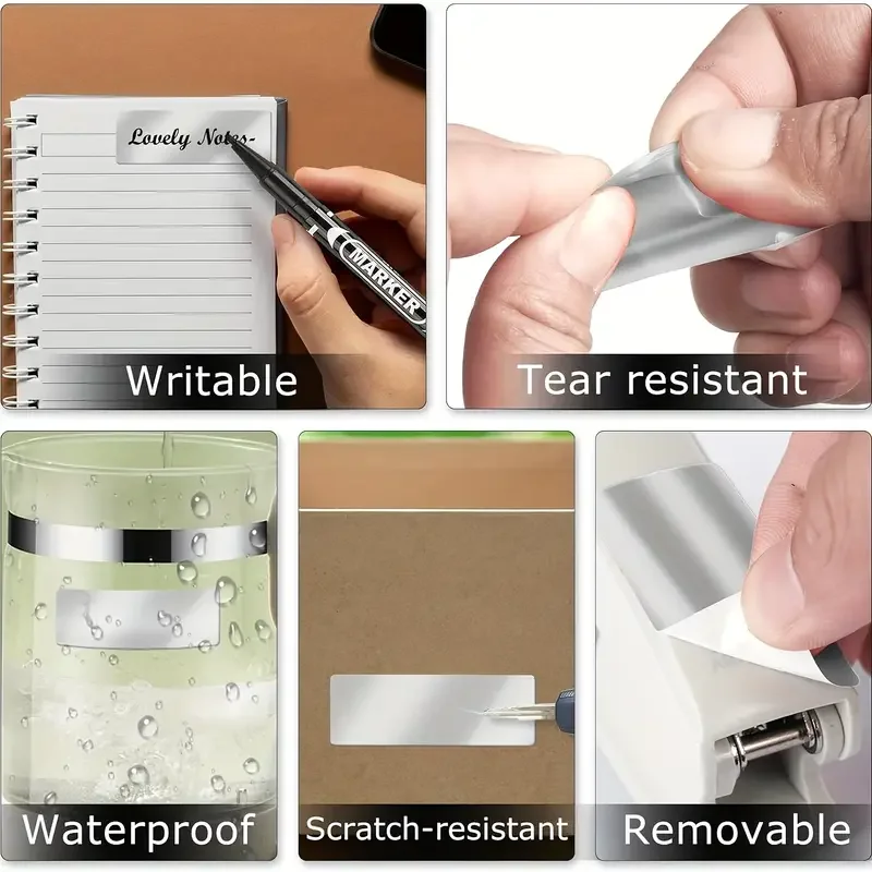 300 Stück silbrige Thermoetiketten aus Vinyl, 2,54 × 5,08 cm, selbstklebende, direkt bedruckbare Adressaufkleber aus Metall auf Rolle, wasserfest – Detail 4