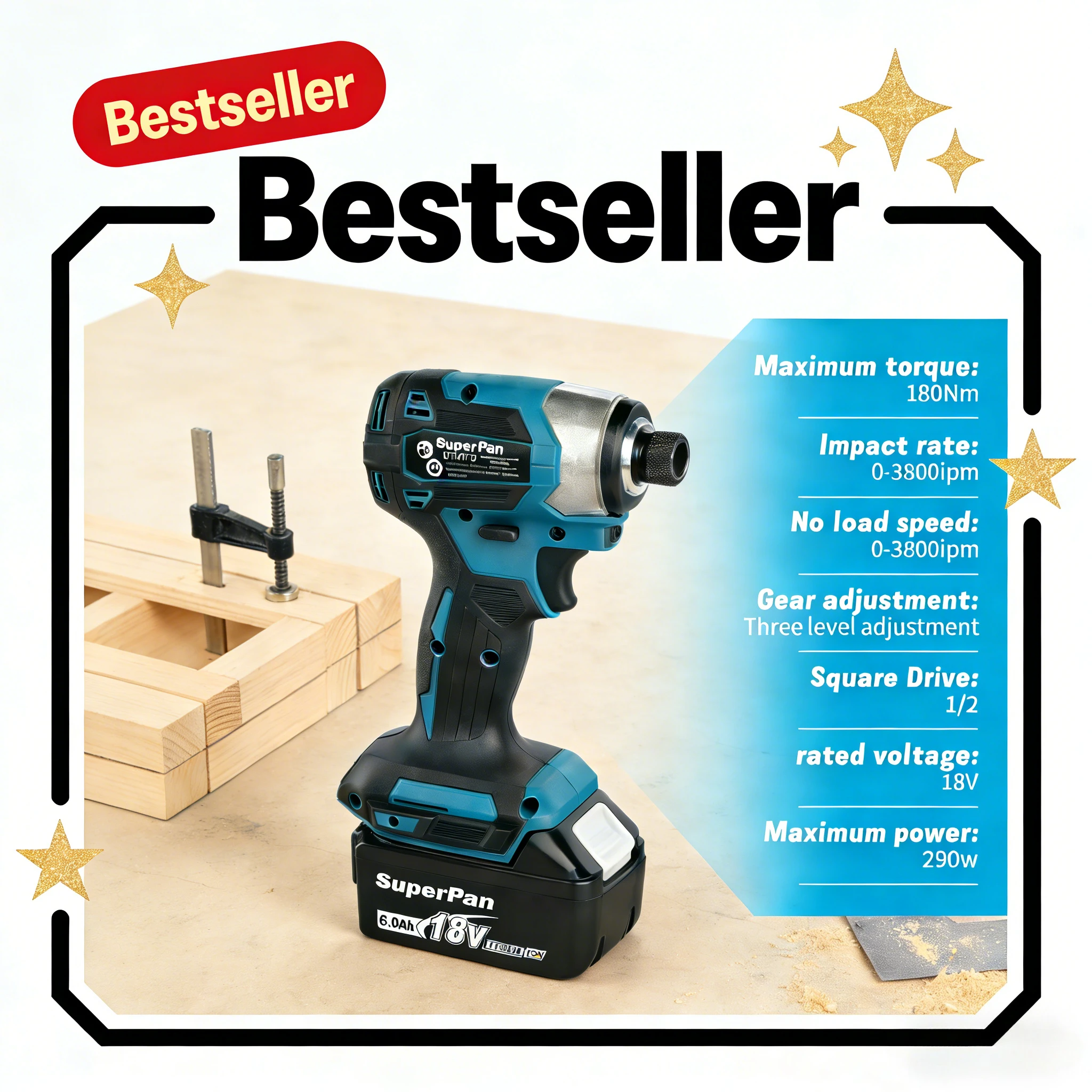 

Беспроводной бесщеточный ударный шуруповерт SuperPan DTD173 для сборки мебели и деревообработки, совместимый с аккумулятором Makita 18V.