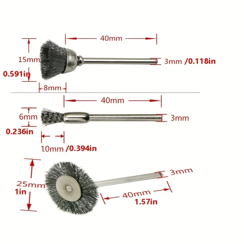 15PCs Various Shapes Wire Brushes Wheel Stainless Steel Brush Wheel with 1/8'' Shank for Rotary Tool