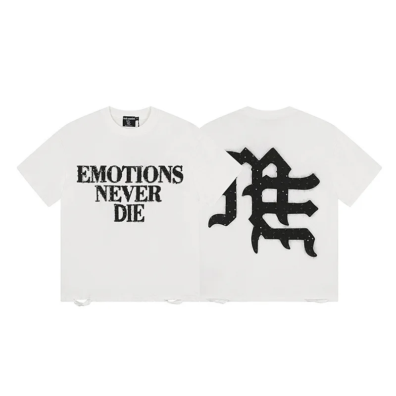MIXED EMOTION American-style trendy beaded letter summer high street loose retro casual couple T-shirt