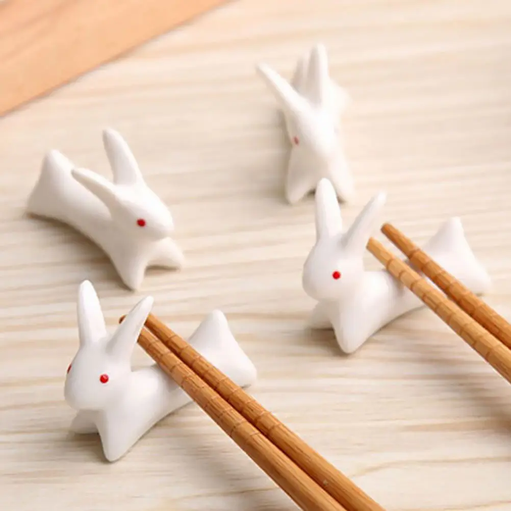 10Pcs Cartoon Rabbit Ceramic Chopsticks Rest Ink Brush Stand Tableware Holder Stylish Calligraphy Pen Rack for Painting Writing
