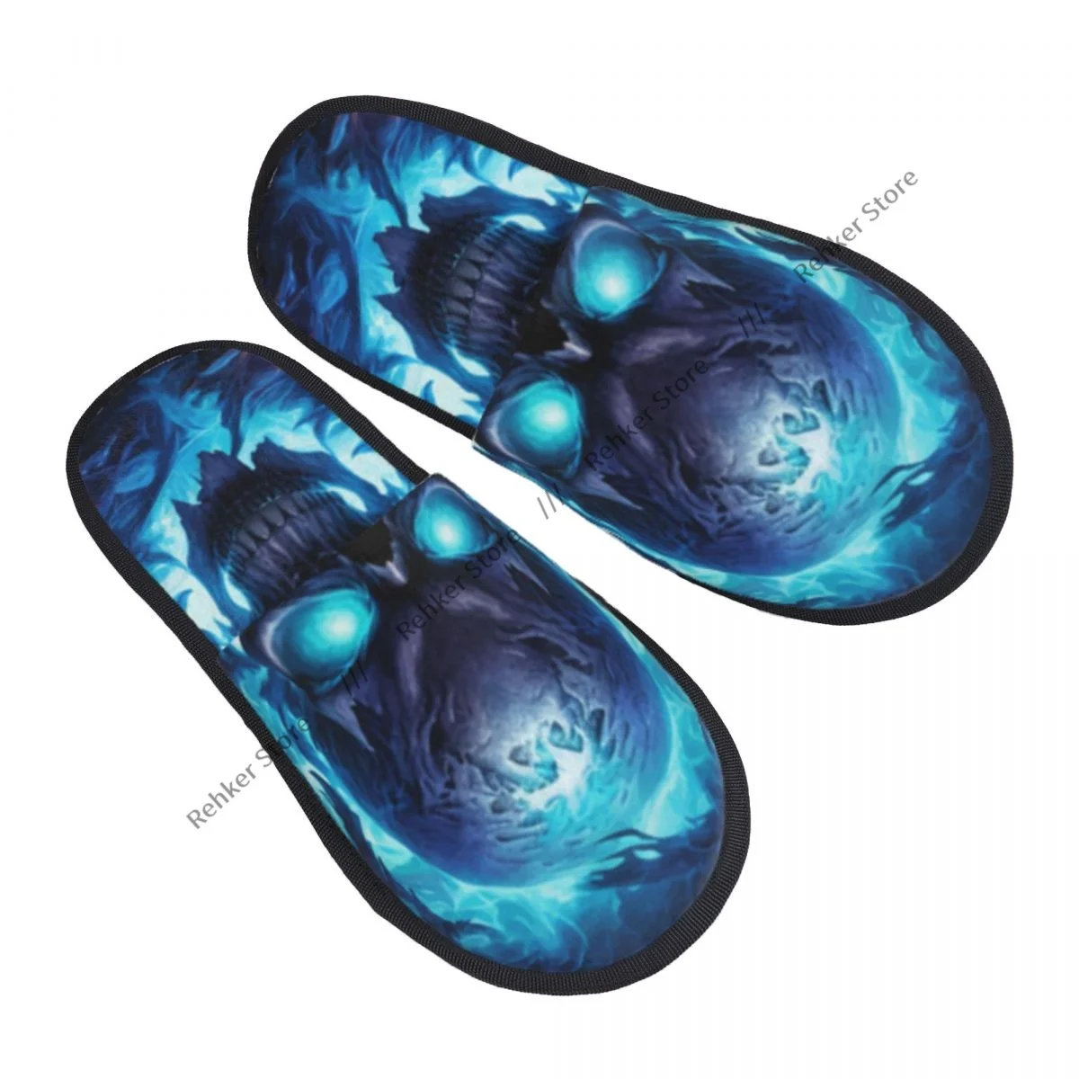 Home Slippers Indoor Bedroom Slipper Human Skull In Fire Flames Flip Flops Autumn Winter Furry Plush Shoes