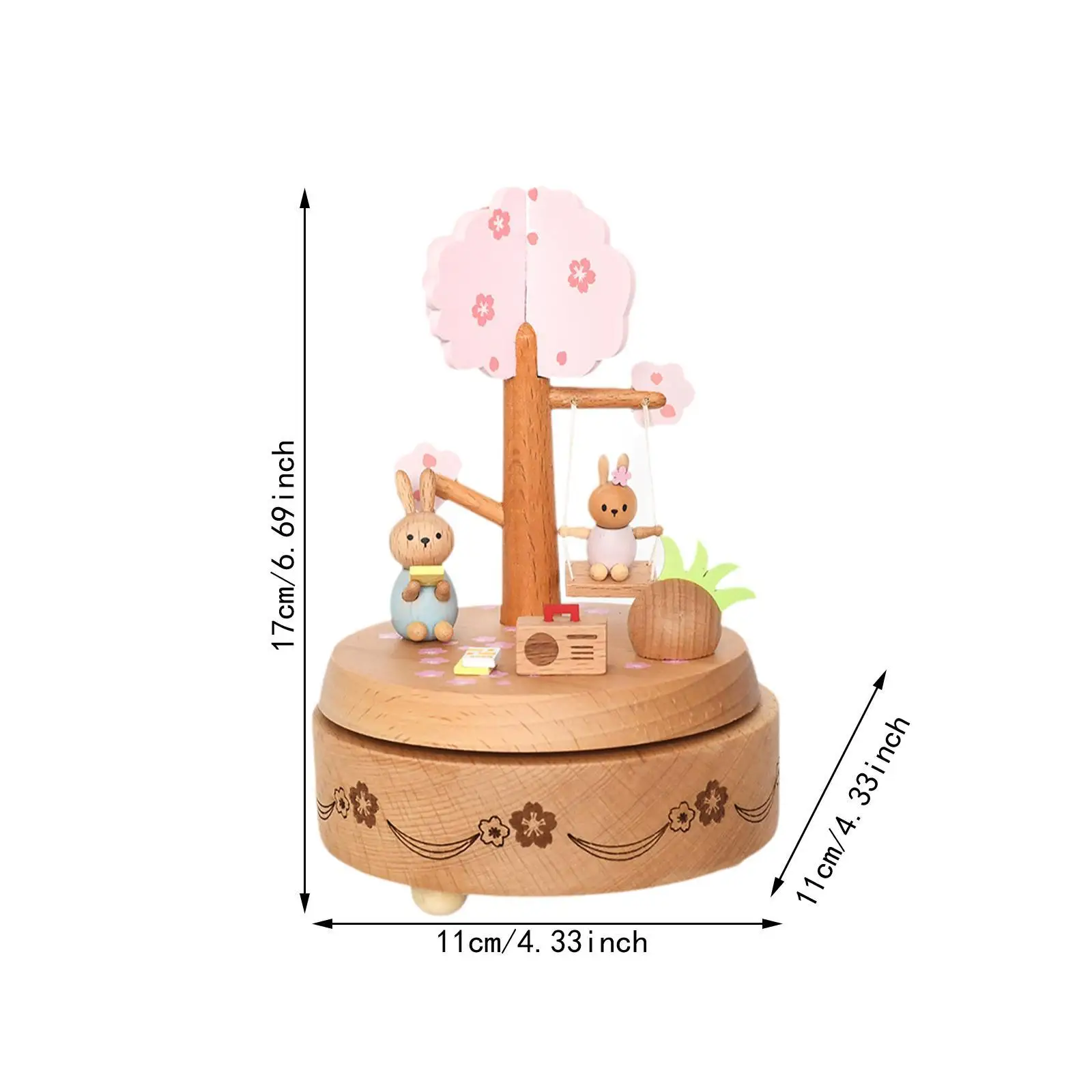 Handmade Wood Music Box with Rabbit Design for Kids Sensory Development Christmas Holiday Gift
