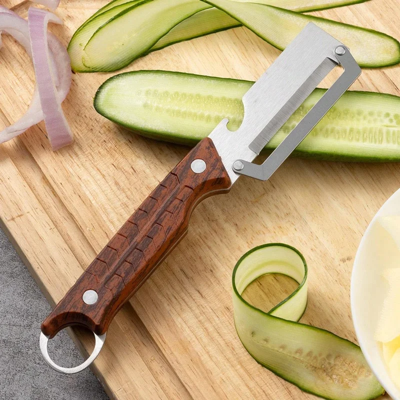 2 in1 Stainless Steel Peeler With Wooden Handle For Peeling And Slicing Fruits And Vegetables | Durable and smooth operation