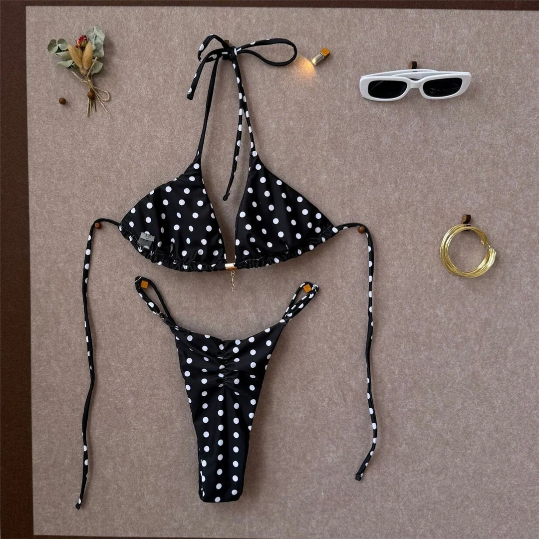 Polka Dot Neckholder-Bikini Damen-Badeanzug zweiteiliger Bikini-Set mit Scrunch-Butt-Polsterung Badebekleidung Badeanzug V8124 – Detail 6