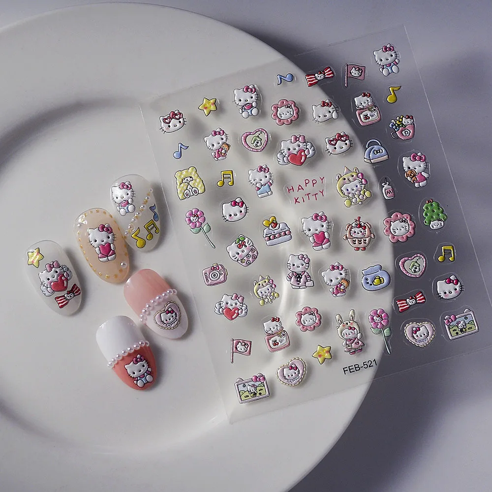 Sanrio Geprägte 5D Nagelaufkleber Anime Nagelkunst-Zubehör Kero Kero Keroppi My Melody Hello Kitty Aufkleber Nageldekoration Abziehbilder – Detail 8