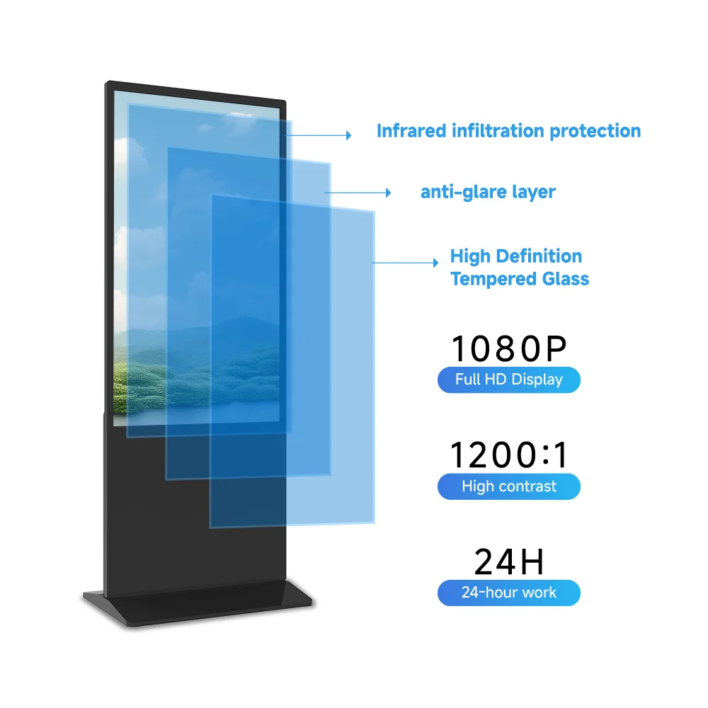 43 inch digitale signage spelers met touchscreen voor binnengebruik, staande smartboard kiosk LED reclame scherm