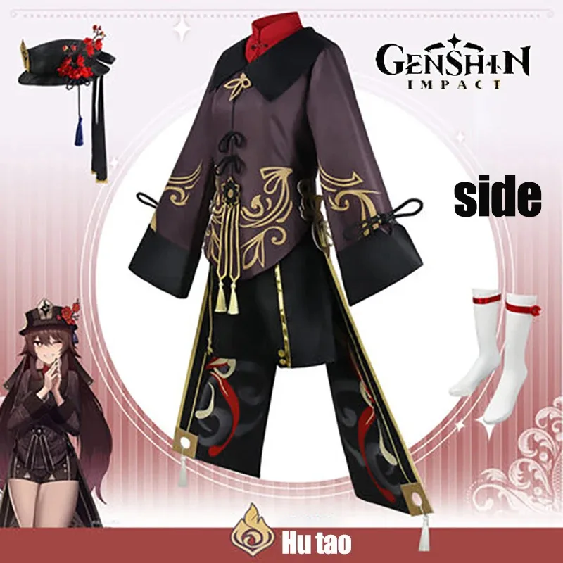 

Hutao Косплей Костюм Genshin Impact Игровая Униформа Парик Шляпа Оригинальные Кольца Hu Tao Rolecos Платье Хэллоуин Маскарад Giftv; 6