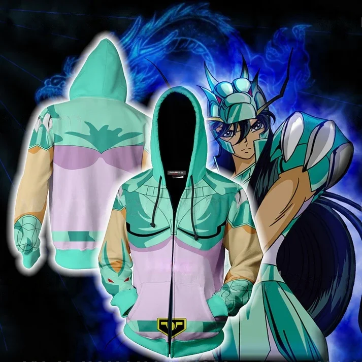 أنيمي سانت سيا ثلاثية الأبعاد طباعة هوديس الرجال النساء الشارع الشهير المتضخم بلوزات تأثيري قلنسوة بسحاب الذكور تأثيري سترة معطف #1