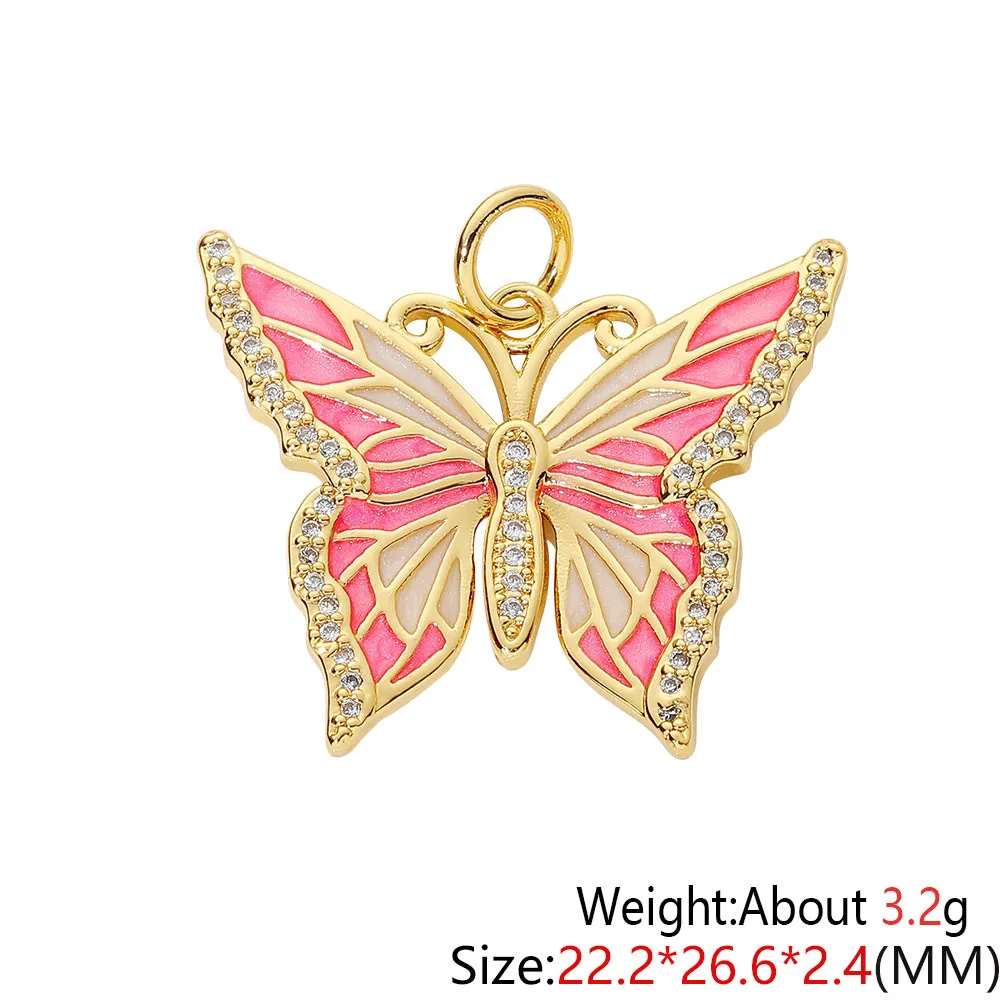 18K Real Gold No-fading Colorful Butterfly Enamel Pendant for Women Charm Luxury Handwork Supplies Zircon Handicraft Making 2023