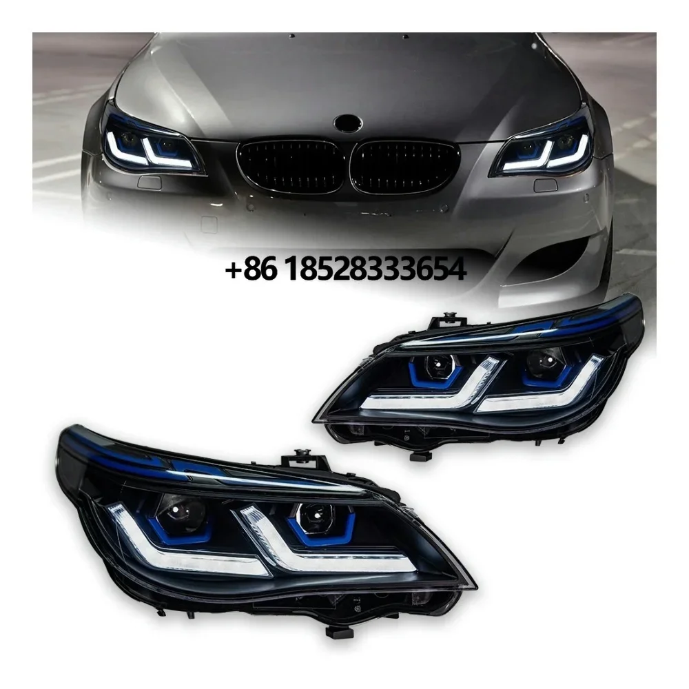 For  E60 Headlights 2003-2009 523i 530i Angel Eye LED Headlight DRL Hid Bi Xenon Car Head Lamp upgrade Auto Accessories