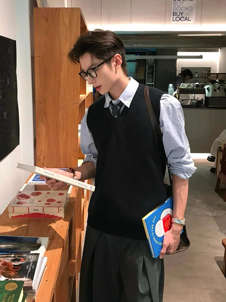 

Мужской вязаный жилет Bla American: осенний, премиум-класса, с V-образным вырезом, для многослойных образов, с подплечниками