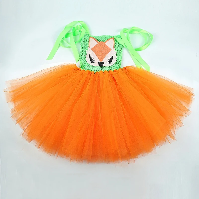 New Years Zoo Orange Green Fox Costumes Girls Animal Halloween Carnival Fancy Dress with Ears Sets Baby Festival Clothes 2-12Y