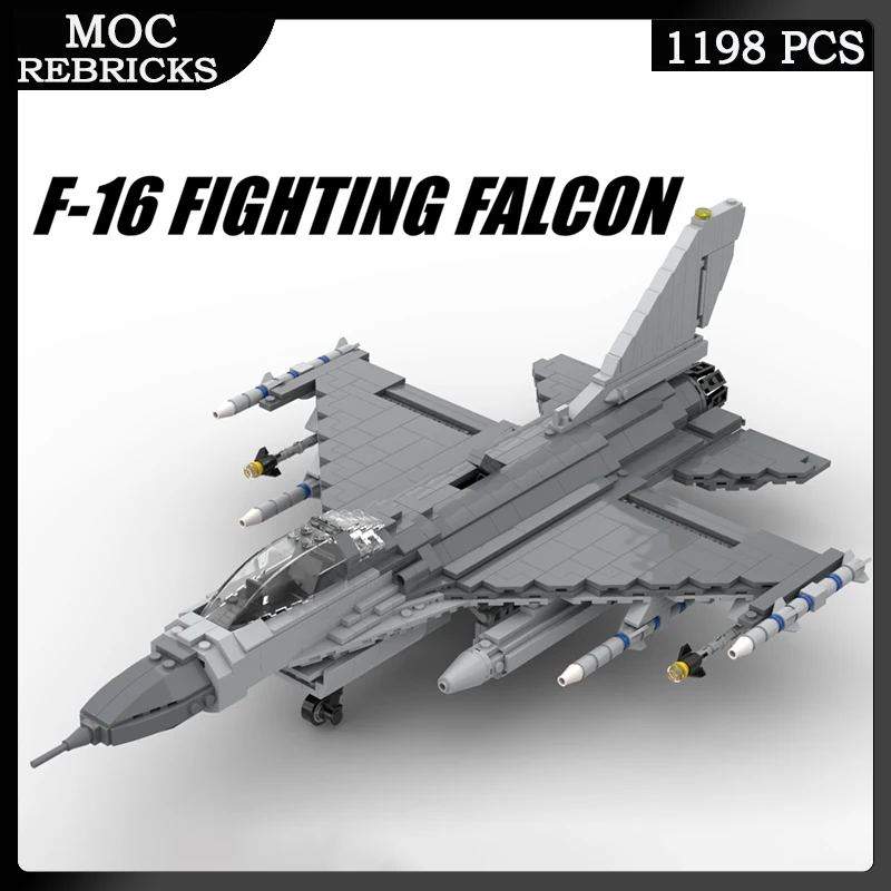 

Military Weapon Series F16 Fighting Falcon MOC Building Blocks Personnel Carrier Aircraft Educational Model Toys Children Gifts