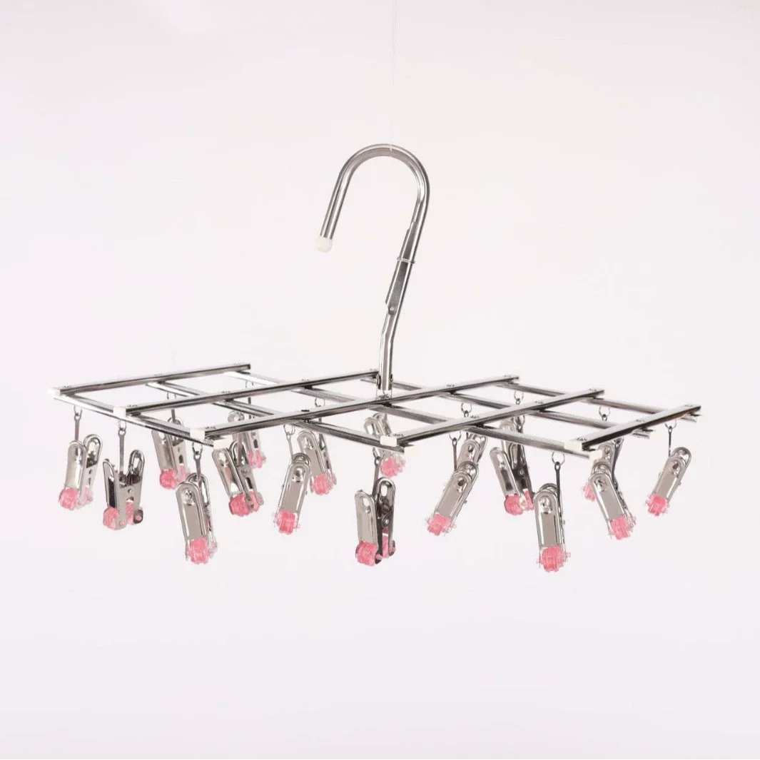 Classic Stainless Steel Drying Rack, Instant Folding, Traceless, Windproof, Multi-Clip, Balcony Rotating Clothes Hanger, Extra Thick, Heavy-Duty, Quick-Drying, Patented