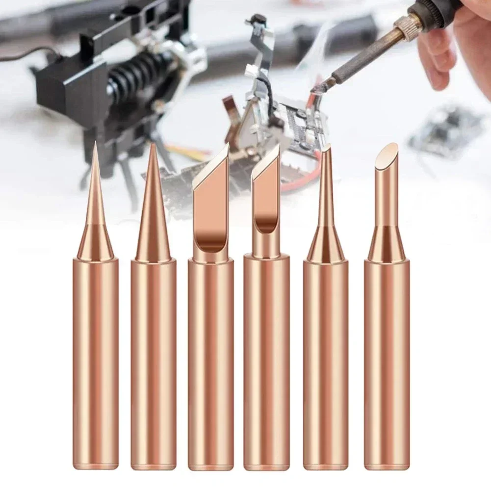 

6Pcs Pure Copper Soldering Iron Tips 900M-T Welding Tool For 936 Rework Station I+B+K+SK+1C+3C Copper Solder Tip