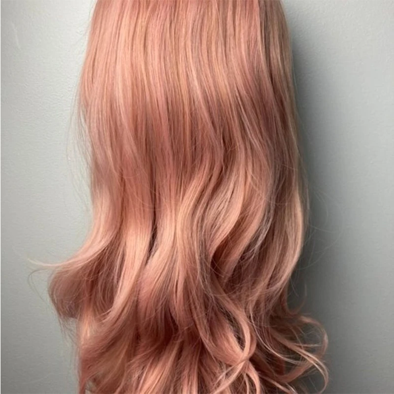 Pastel rosa perucas sintéticas resistente ao calor rosa rosa peruca dianteira do laço 10% cabelo humano misturado longo peruca ondulada cosplay peruca 180%