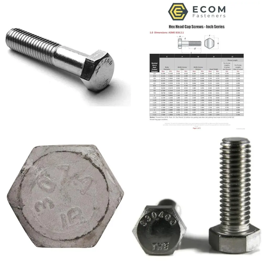 

Винты с шестигранной головкой из нержавеющей стали, 3/8-16 x 3,5 дюйма, грубая резьба, частичная резьба, упаковка 50 шт.